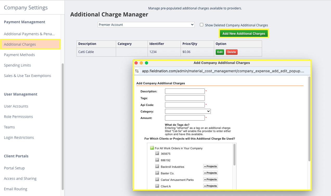 Pre-Defined and Pre-Approved Additional Charges