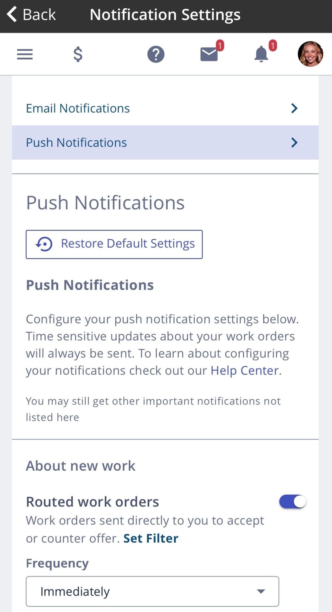 New Work Order Notifications for Service Providers